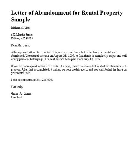 abandonment notice template templates abandoned   landlord