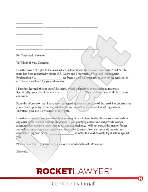trademark violation letter template rocket lawyer