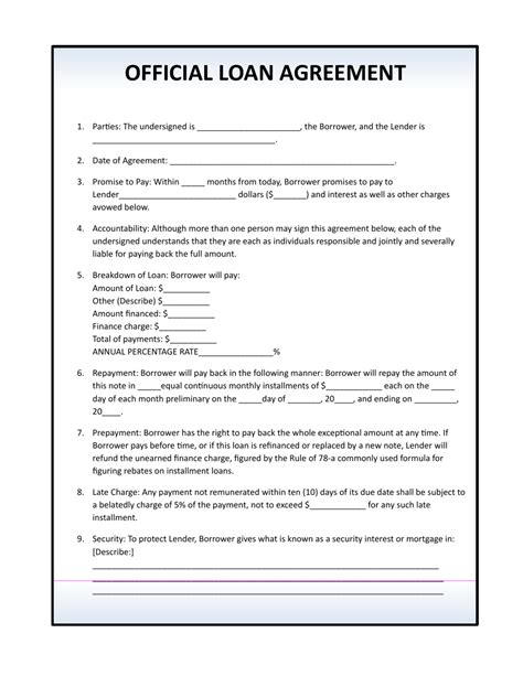 simple loan agreement template  rtf word intended