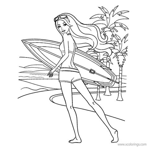 barbie mermaid coloring pages merliah  surfboard xcoloringscom