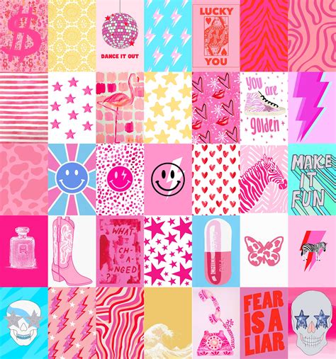pink preppy aesthetic wall collage kit preppy room decor aesthetic