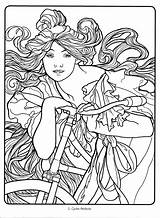 Coloring Nouveau Pages Deco Mucha Alphonse Flickr Adults Line Drawings Color Drawing Books Book Colouring Getcolorings Face Getdrawings sketch template