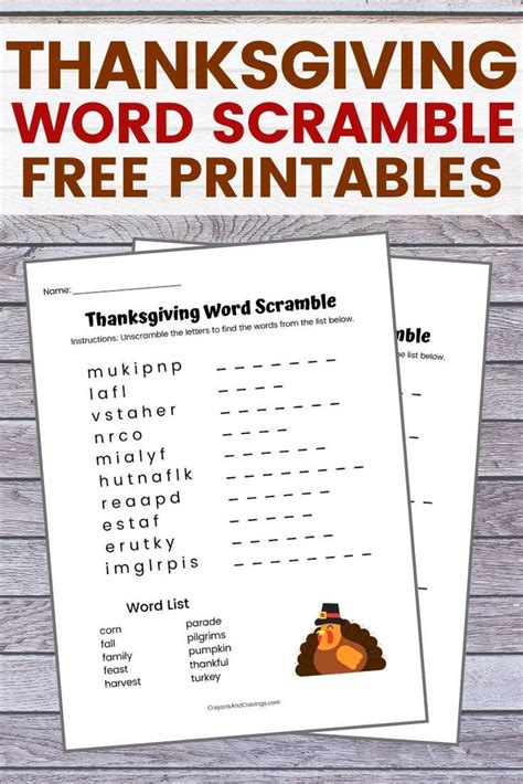thanksgiving word scramble printable allfreeholidaycraftscom