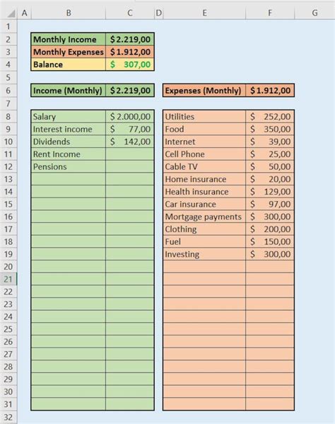 simple personal monthly income  expenses statement  excel etsy uk