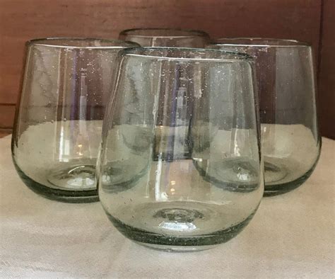 Handblown Recycled Glass Stemless Wine Glasses Set Of 4 Eco Etsy