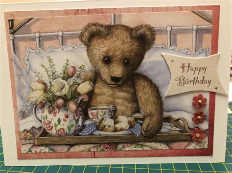 birthday card   teddy bear  tea cups