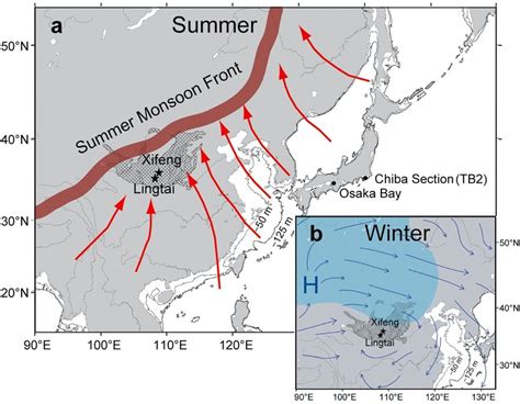map of the east asian monsoon area the hatched area shows