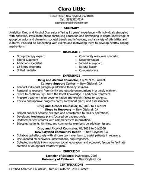 drug  alcohol counselor resume   professional resume