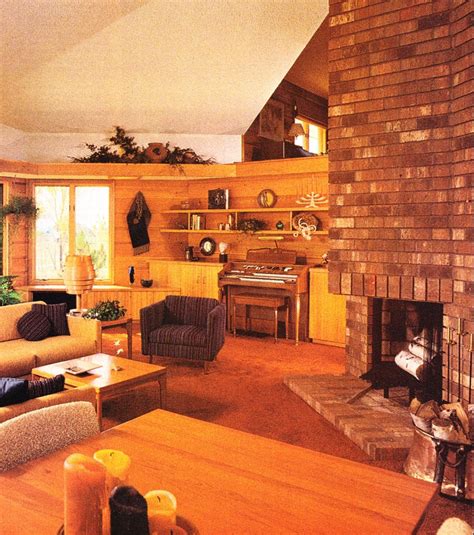 living room filled  furniture   fire place    brick wall fireplace