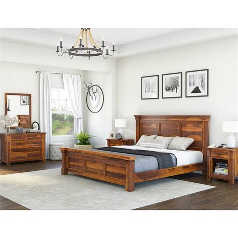 modern farmhouse solid wood full size platform bed pc bedroom set