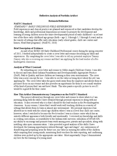 reflective cover letter  resume  early childhood education