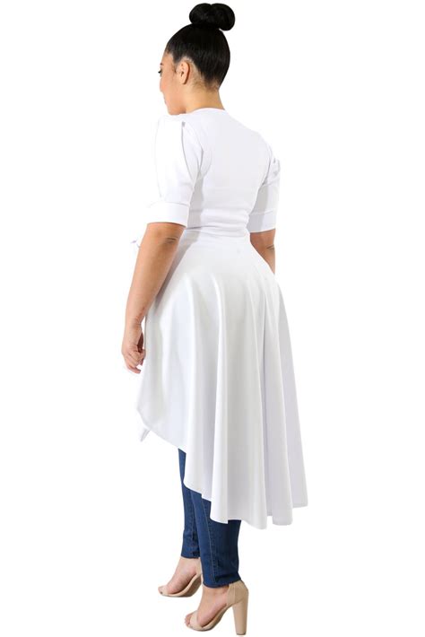 Hualong White Short Sleeve Tie Front Womens Plus Size