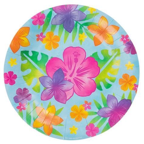 hibiscus flower palm leaf paper plates large tropical pool