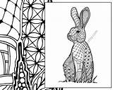 Rabbit Coloring Animal Bunny Zentangle sketch template