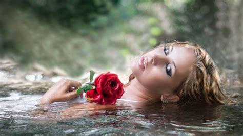 Images Makeup Rose Young Woman Flower Water 1920x1080