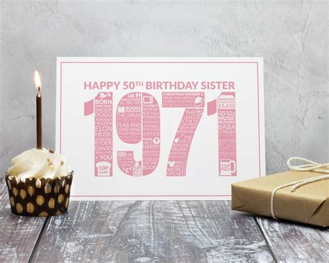 50th Birthday Card Sister Happy 50th Birthday Sister Etsy