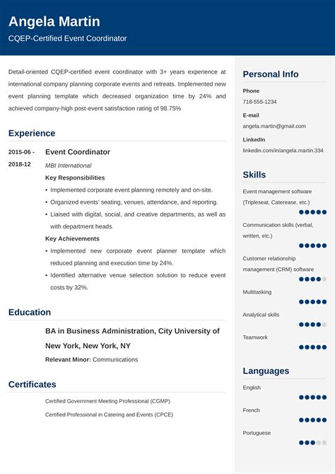 event planner resume template examples