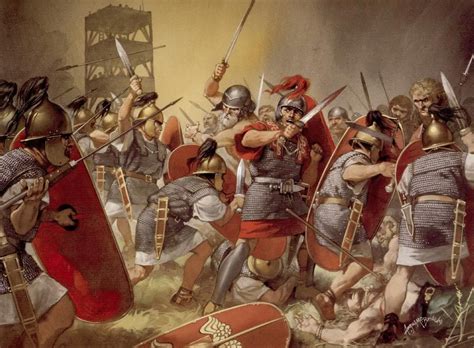 A Painting Of Roman Soldiers Fighting With Each Other