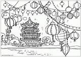 Chinois Lanterns Mewarnai Coloriage Nouvel Imlek Chine Klenteng Chinesa Ausmalbilder Coloriages Sheets Paisagem Asie Pagoda Ibadah Baru Vietnamese Colorier Asien sketch template