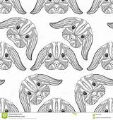 Coloring Rabbit Boho Hare Ethnic Seamless Outlines Pattern Style sketch template