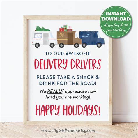 delivery driver snack sign christmas deliveries usps ups etsy
