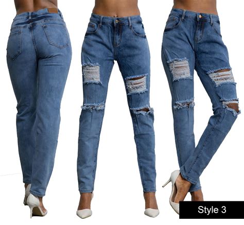 ladies ripped sexy skinny jeans womens high waist jegging plus size 8