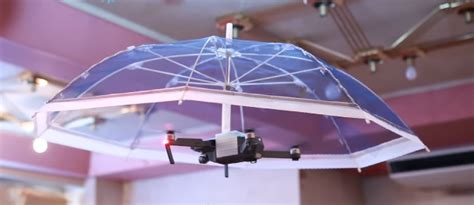 drone umbrella hovers   defeat  rain