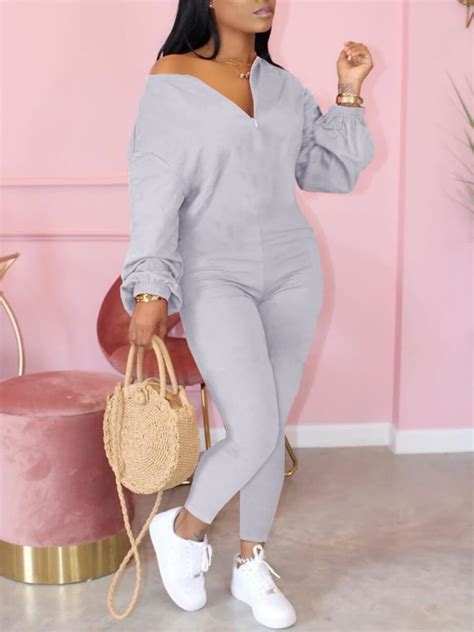 lovely leisure zipper design grey  piece jumpsuitlovelywholesale wholesale shoeswholesale