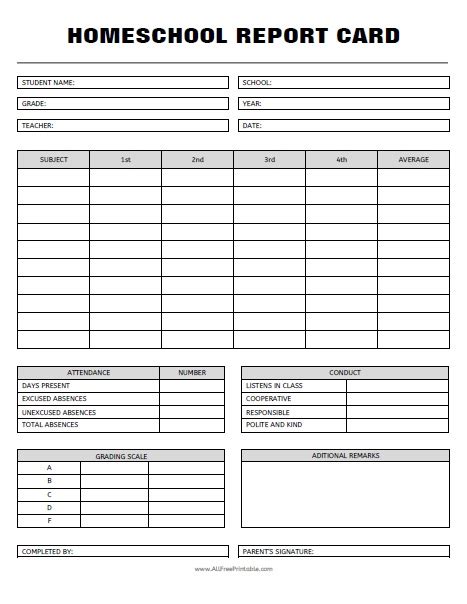 printable report card forms printable forms