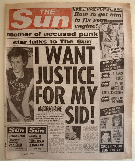 sid vicious newspaper headline 1978 i want justice for