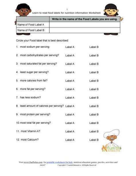 teach child   read  printable nutrition worksheets  adults