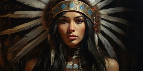 Premium Ai Image A Beautiful Native American Woman Wearing Headwear