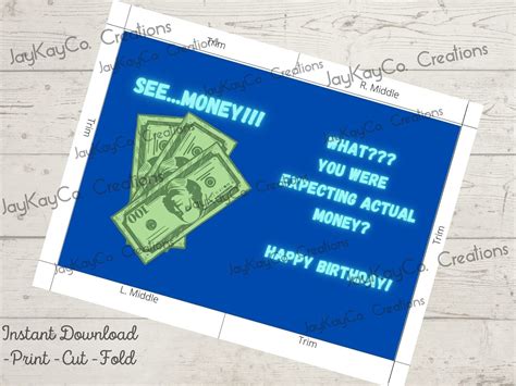 happy birthday money printable  greeting card humor happy etsy