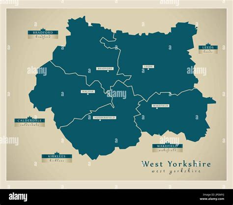 modern map west yorkshire metropolitan county  district labels