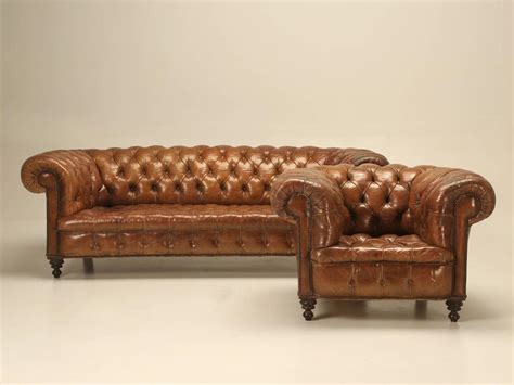 Antique Leather Chesterfield Sofa In Original Leather For Sale At 1stdibs