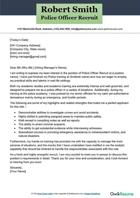 police officer recruit cover letter examples qwikresume