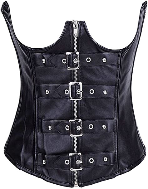 I Glam Women S Faux Leather Lace Up Corset Gothic Buckles Zipper