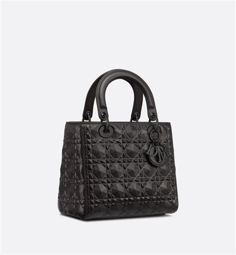 medium lady dior bag black cannage calfskin  diamond motif dior