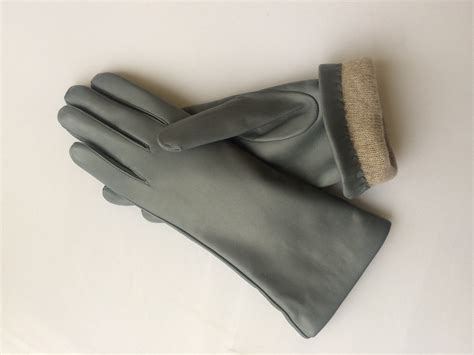 womens gray leather gloves winter leather gloves women long etsy