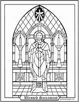 Coloring Communion Pages Catholic First Sacrament Priest Blessed Sacraments Stained Glass Jesus Kids Holy Eucharist High Catechism Mass Printable Color sketch template