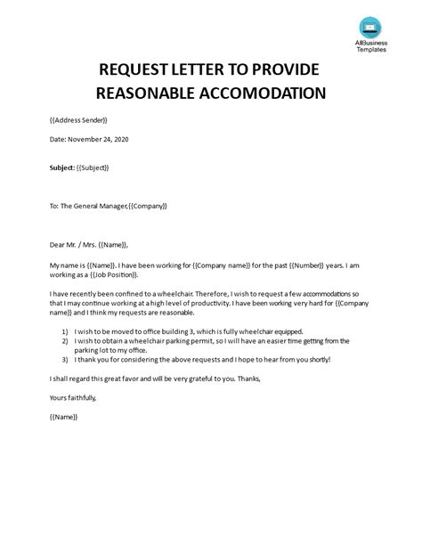 sample reasonable accommodation letter  employer templates