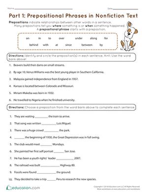 preposition worksheets  printables educationcom