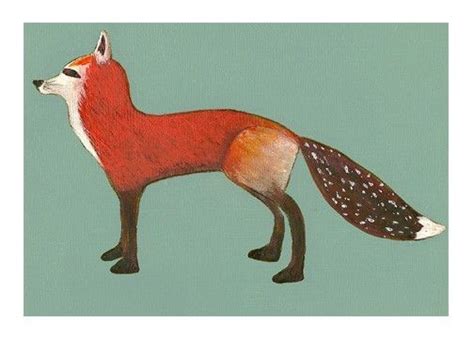Red Fox With Teal Background 5x7 Giclee Art Print By