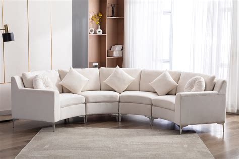 cream velvet semi circle sectional  home center cream sofa