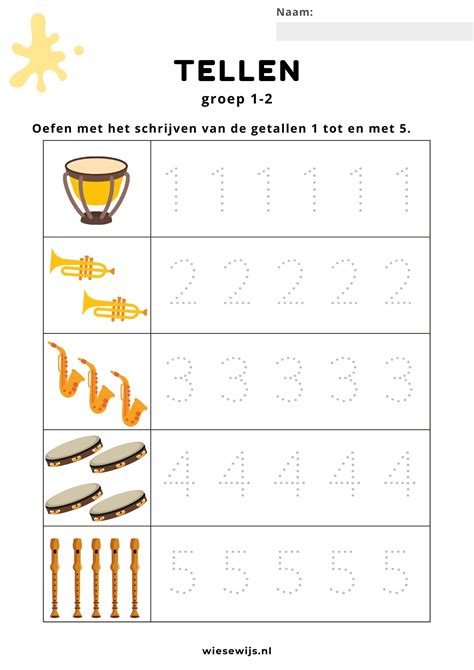 werkblad tellen groep   cijfers schrijven thema muziek wiesewijs