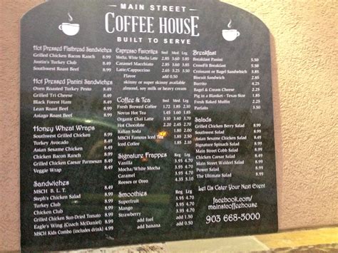 menu  main street coffee house hallsville