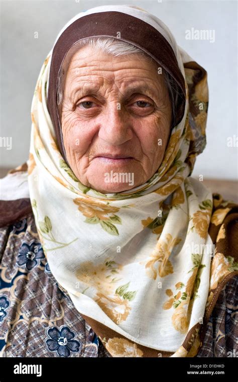 portrait of an elderly turkish arab woman wearing a headscarf in the