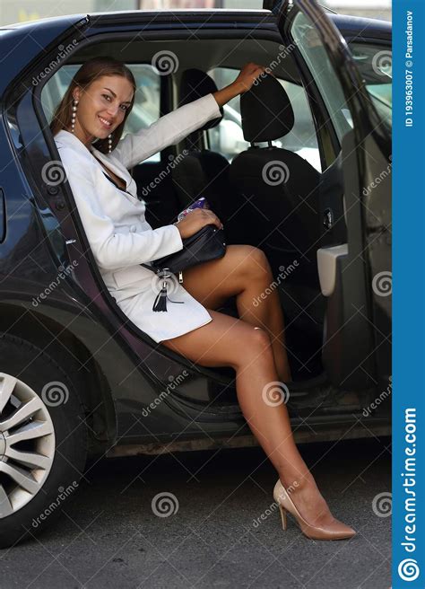 Beautiful Girl Sitting In A Car In The Back Seat Stock Image Image Of