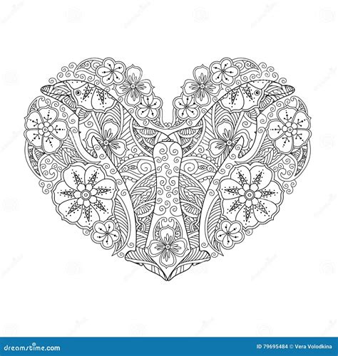 coloring page  dolphin  heart shape isolated  white background