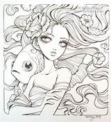 Coloring Pages Book Adult Kelleeart Mermaid Inks Para Desenhos Drawing Colorir Drawings Dibujos Sketches Female Colorear Jasmine Griffith Becket Libros sketch template